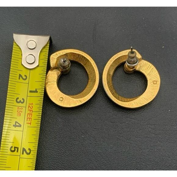 Vintage 1987 AVON Gold Tone Ribbon Sparkle Pierced Earrings - Picture 4 of 4